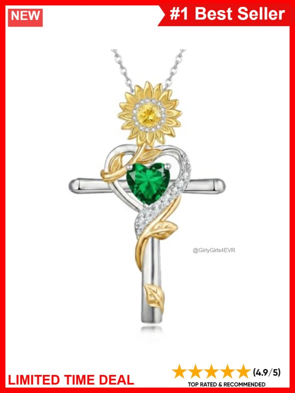 Sunflower Cross Pendant Necklace Adjustable Cable Chain Women Jewelry Gift